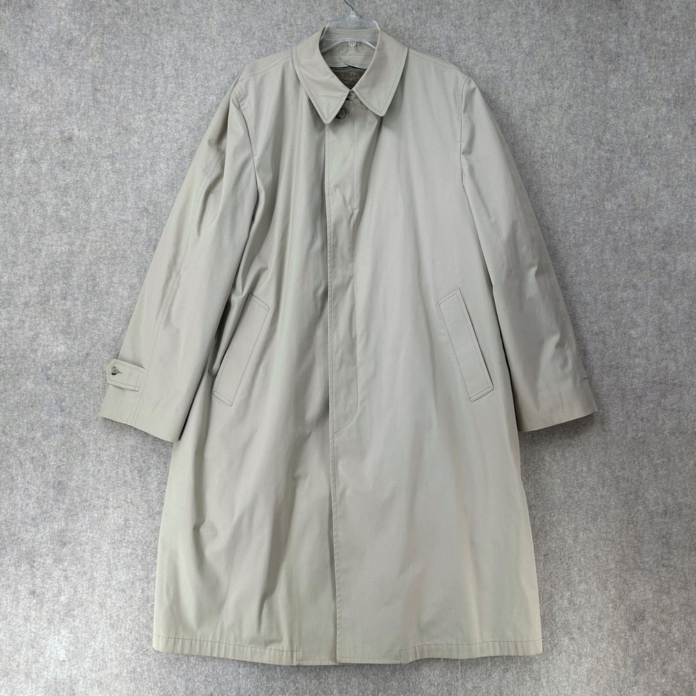 Vintage London Fog‎ Men's Trench Coat Beige Removable Wool Lining Size 46 LONG